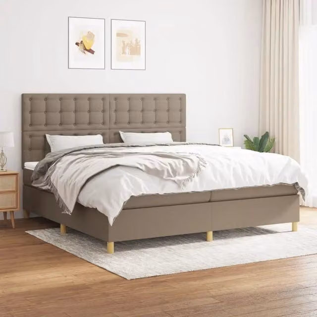 Letto Ibrido con Materasso a Molle vidaXL in Tessuto Beige e Bianco L/P/H: 200 x 200 x 25 cm – 1