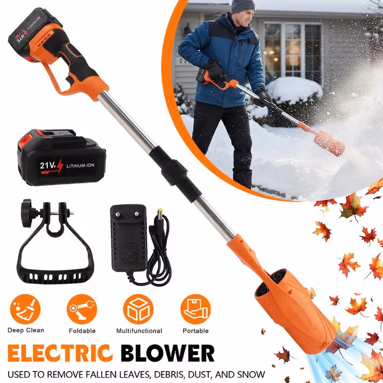 Soffiatore elettrico a batteria – Modello alimentato a batteria – 29.000 giri al minuto – 52 m/s – 2 batterie – Ideale per foglie, sporco, polvere e neve