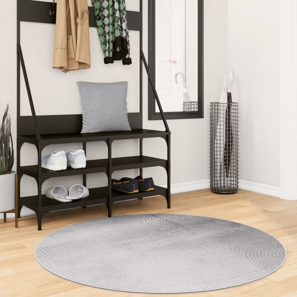 Tappeto rotondo vidaXL IZA in poliestere con design scandinavo geometrico, Grigio, Ø 120 cm