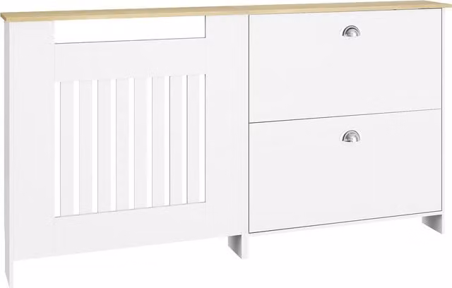 Copritermosifone HOMCOM con scarpiera e 2 cassetti ribaltabili, Bianco, L: 152 cm, H: 81 cm, P: 19 cm