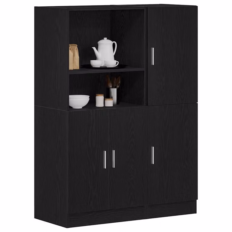 Set di mobili da cucina moderno vidaXL in 2 pezzi nero opaco con ante a battente e ripiani interni, L/P/H: 131.5 x 41.5 x 95.0 cm