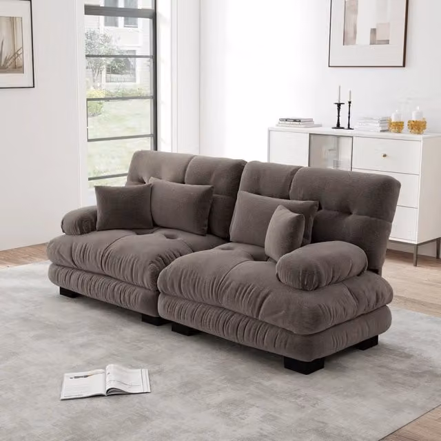 Divano modulare 220.0x77.0x81.0 cm con seduta profonda in ciniglia marrone