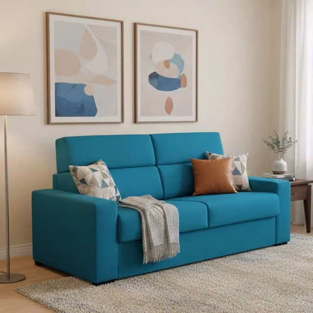 Marcon Divano Letto 3 Posti Sfoderabile Made in Italy Azzurro L: 220 cm, P: 95 cm