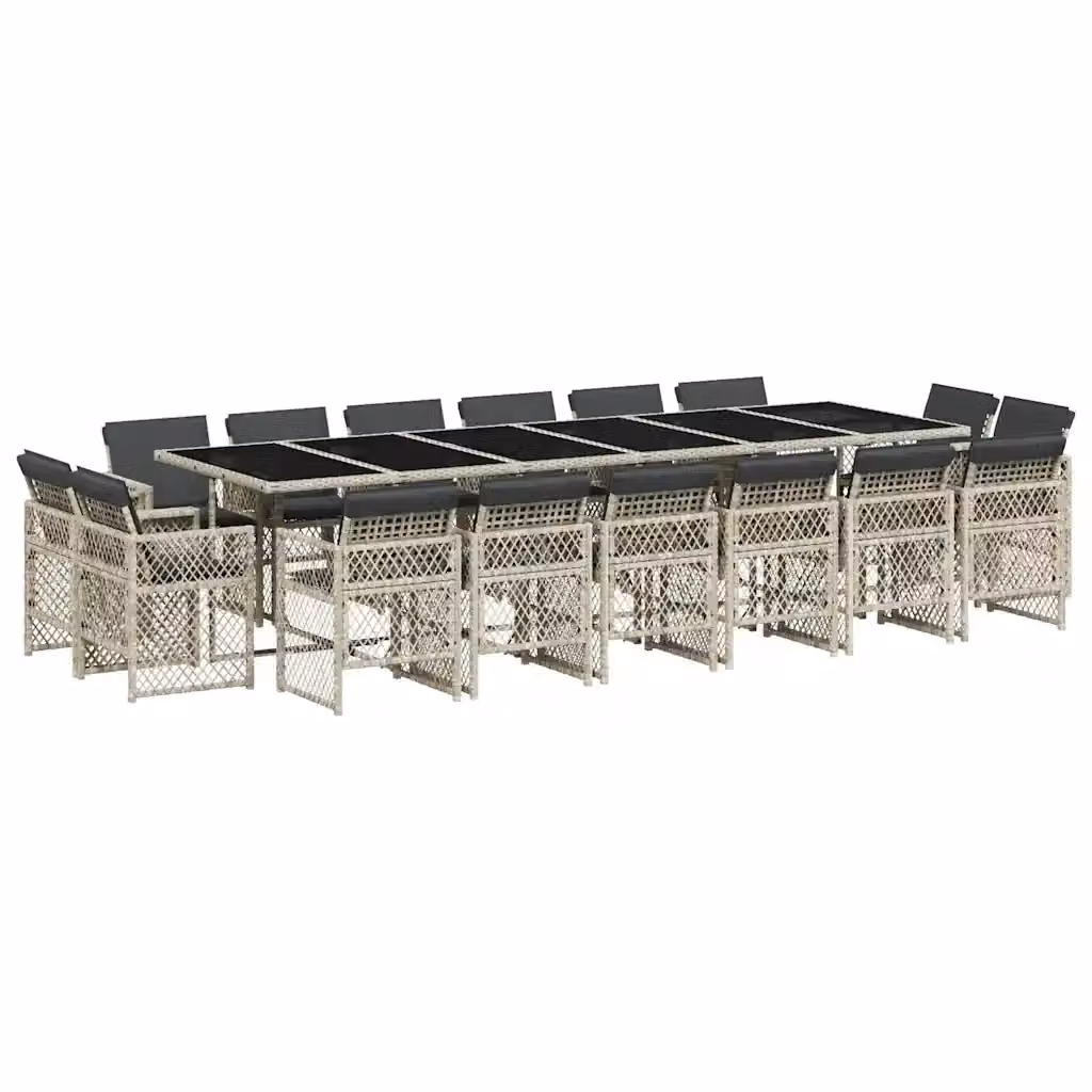 Set da pranzo da giardino vidaXL in polyrattan con cuscini e piano in vetro, 17 pezzi, grigio antracite – 2