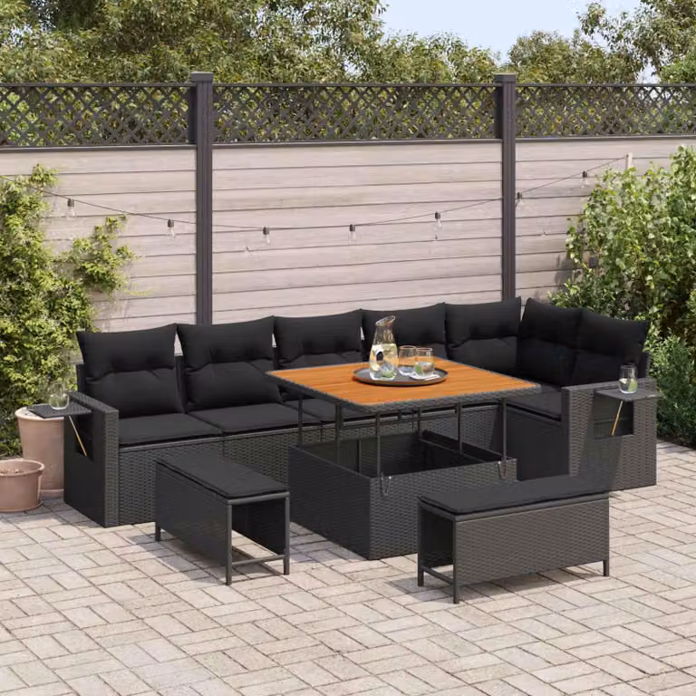 Maison Exclusive - Set da giardino composto da 11 pezzi, divano in rattan sintetico nero