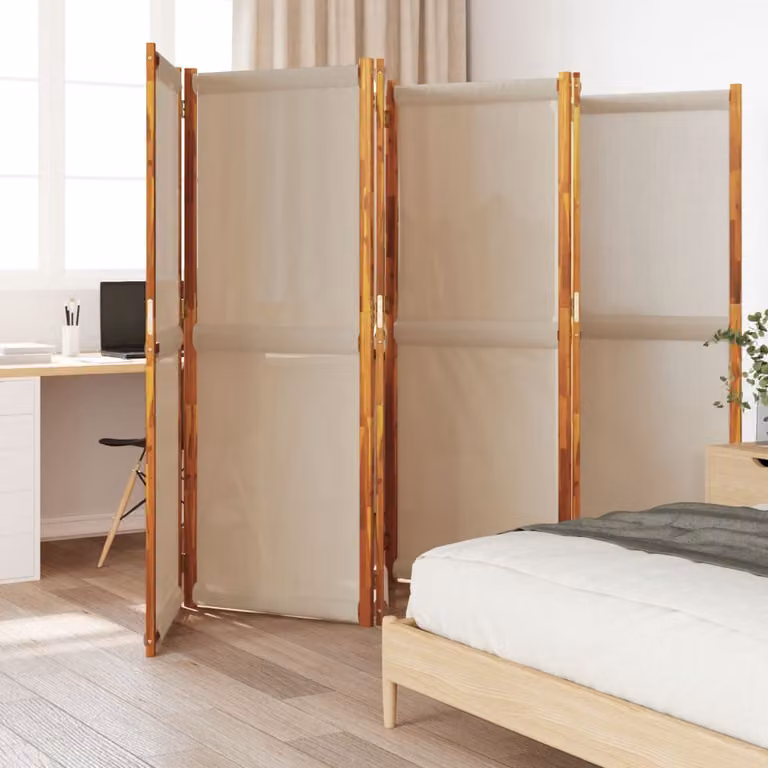 Divisorio a 6 Pannelli vidaXL in Legno di Acacia Oliato, Colore Tortora, L 420 cm x H 180 cm