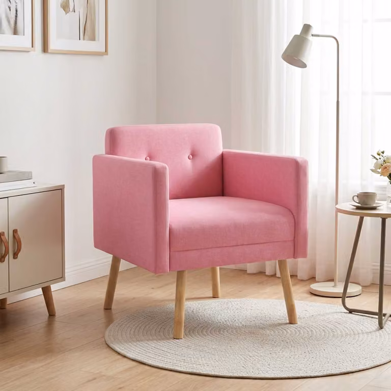 Sedia d'accento moderna vidaXL in tessuto rosa con braccioli e struttura in legno