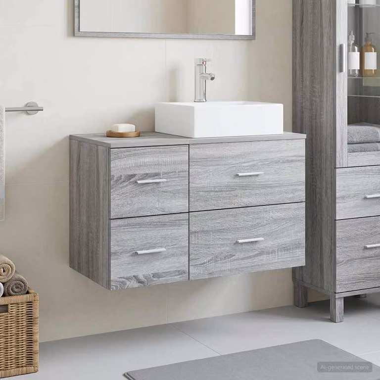 Set di mobili per il bagno moderno vidaXL composto da mobile lavabo e pensile a parete, colore grigio opaco