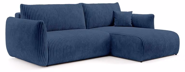 Divano angolare con funzione letto, modello Alloro, lato destro, colore blu intenso