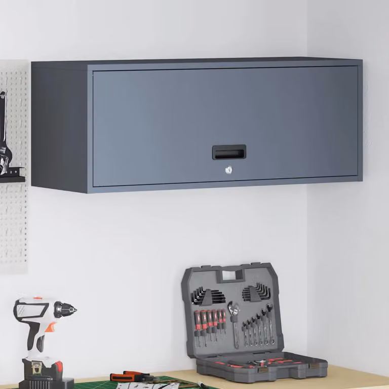 Armadio a muro per garage vidaXL in stile industriale, colore antracite, L 90 cm x P 33 cm x H 35 cm