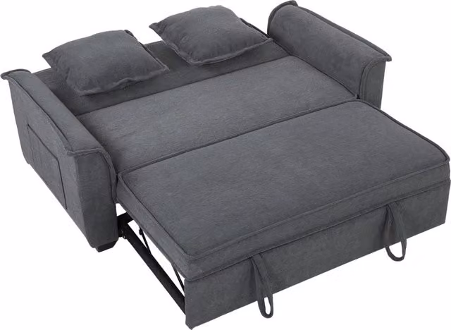 Divano Letto 2 Posti 3 in 1 con Schienale Regolabile in 3 Posizioni e 2 Cuscini in Ciniglia Grigio Scuro