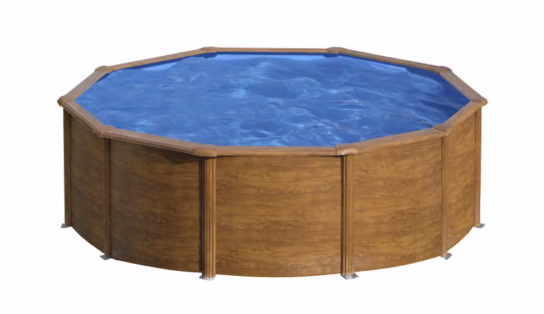 Piscina rotonda da parete in acciaio GRE con effetto legno KITPR453W – Ø 460 x 120 cm, set completo