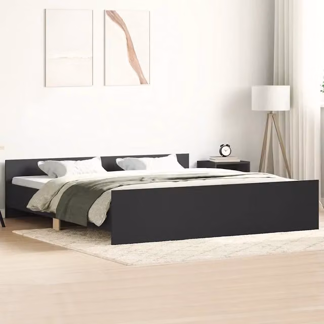 Giroletto con Testiera e Pediera-Struttura Letto Nero 200x200 cm