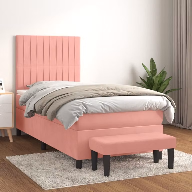 The Living Store Letto a molle con materasso rosa 90x190 cm in velluto