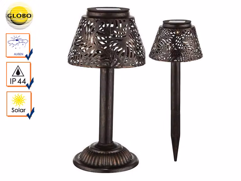 Lampada solare a LED, metallo ramato, H 27 cm