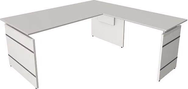 Scrivania Kerkmann Form 4 180x80x68-76 cm con tavolino aggiuntivo 100x60 cm, struttura con fianchi, grigio chiaro