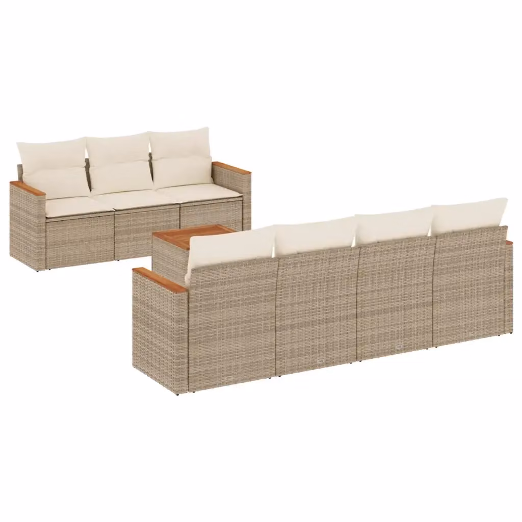 vidaXL Set Divano da Giardino 8 pz a L con Cuscini Beige e Tavolino in Polyrattan e Metallo – 2