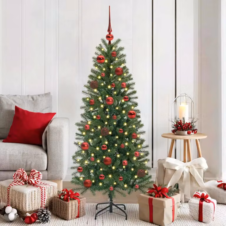 Set di 61 palline di Natale vidaXL con 150 LED bianco caldo, colori rosso e bianco, diametro: 6 cm, in plastica resistente
