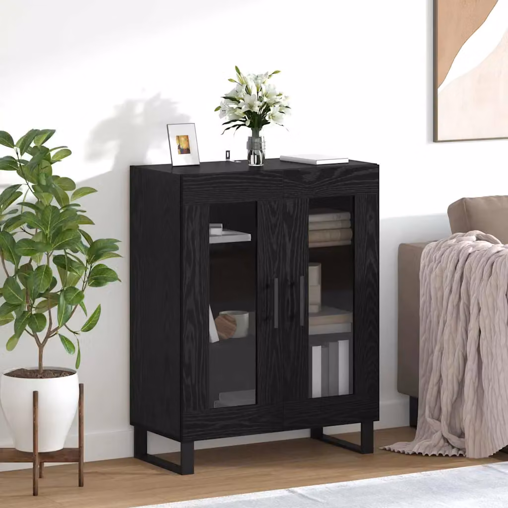 Credenza moderna vidaXL in legno ingegnerizzato nero, L: 69,5 cm, P: 34 cm, H: 90 cm