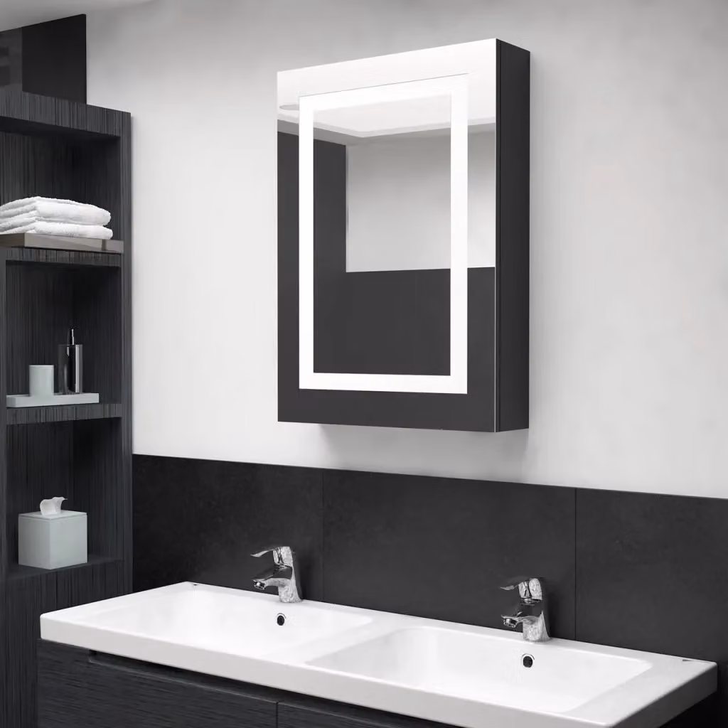 Armadietto da bagno moderno Design In con specchio e illuminazione LED nero lucido L: 50 cm, P: 13 cm, H: 70 cm – 2