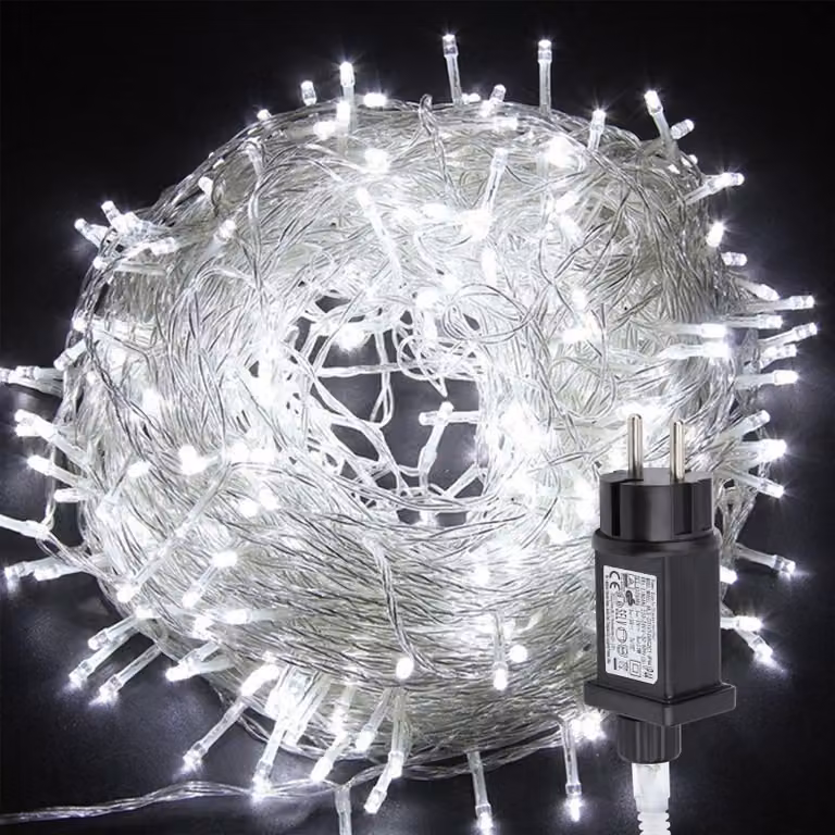 Izrielar 30M LED Fairy Lights 300LEDs 8 Modes con funzione di memoria, Festa di Natale Giardino Operazione Twinkling Star Effetto Decorazione Cavo Trasparente Bianco Freddo