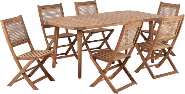 Set da pranzo da giardino Beliani in legno di acacia marrone con tavolo rettangolare e 6 sedie pieghevoli stile retrò
