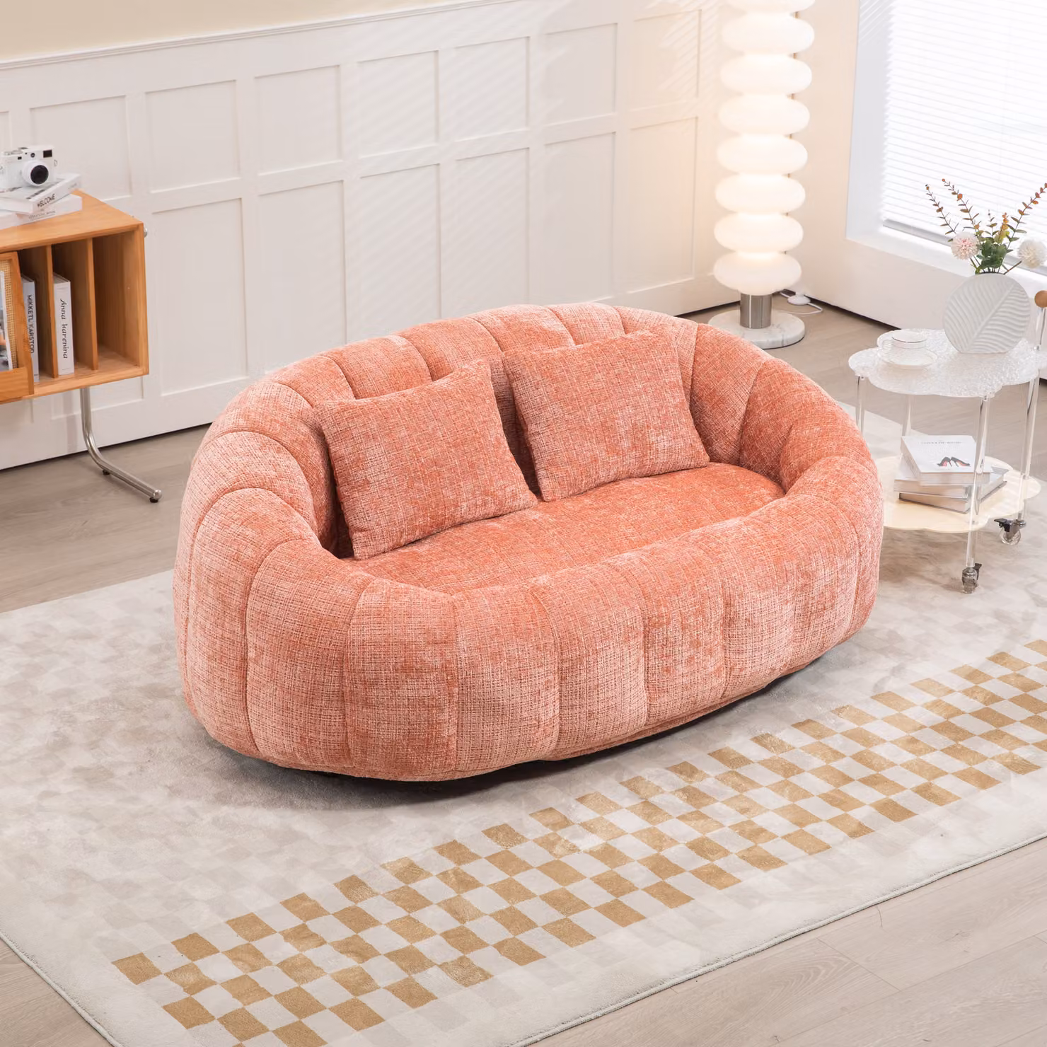 MODFU Pouf Poltrona relax Divano letto Poufsofa Letto imbottito, extra largo Lazy Sofa con 2 cuscini, rosa ciniglia