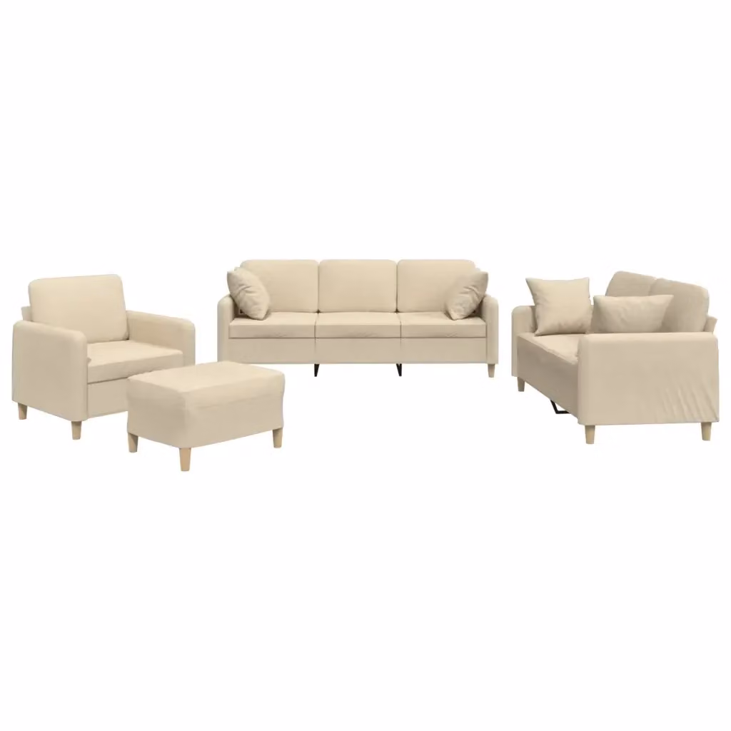 Set di Divani 4 Pezzi vidaXL Beige in Tessuto con Cuscini e Pouf per Soggiorno Moderno – 2