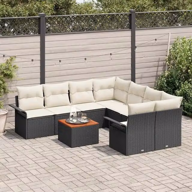Set Divano da Giardino 9 pz Nero polyrattan 3347306