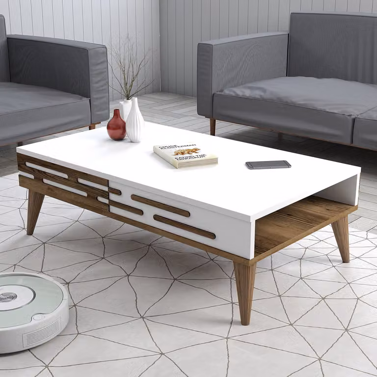 Skye Decor, Valensiya - Noce, Bianco, Tavolino, Noce, 100% PANNELLI DI PARTICELLE RIVESTITI IN MELAMMINA, 105 x 34,6 x 60 cm