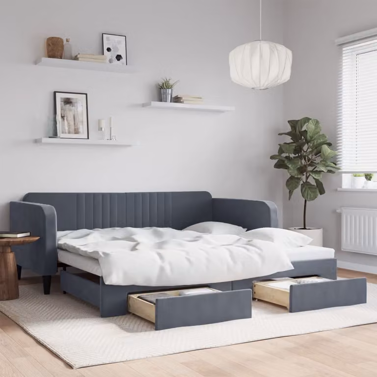 Divano Letto Estraibile vidaXL in Velluto Grigio con Cassetto, Ideale per Soggiorno e Camera da Letto, L/P/H: 223 x 100 x 75 cm