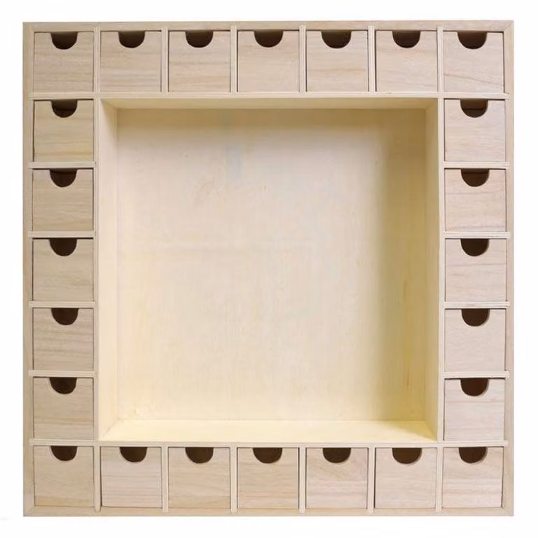 Calendario dell'Avvento in legno quadrato 39 x 39 cm