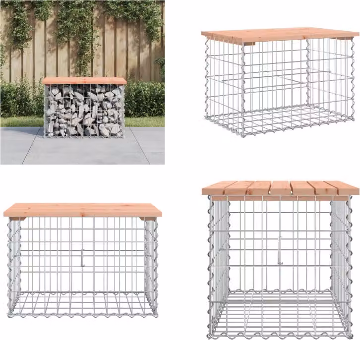 vidaXL Panca da giardino Gabion 63x44x42 cm in legno massiccio di abete Douglas - Panca da giardino - Panche da giardino - Panca da esterno - Panca da esterno