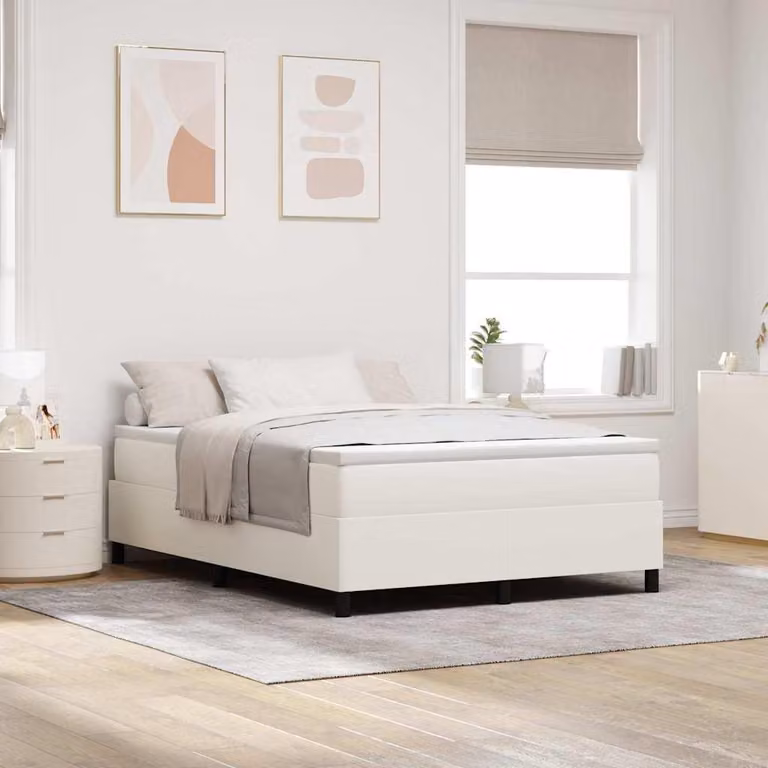 Maison Exclusive - Letto boxspring color crema e bianco, 140 x 190 cm, in velluto