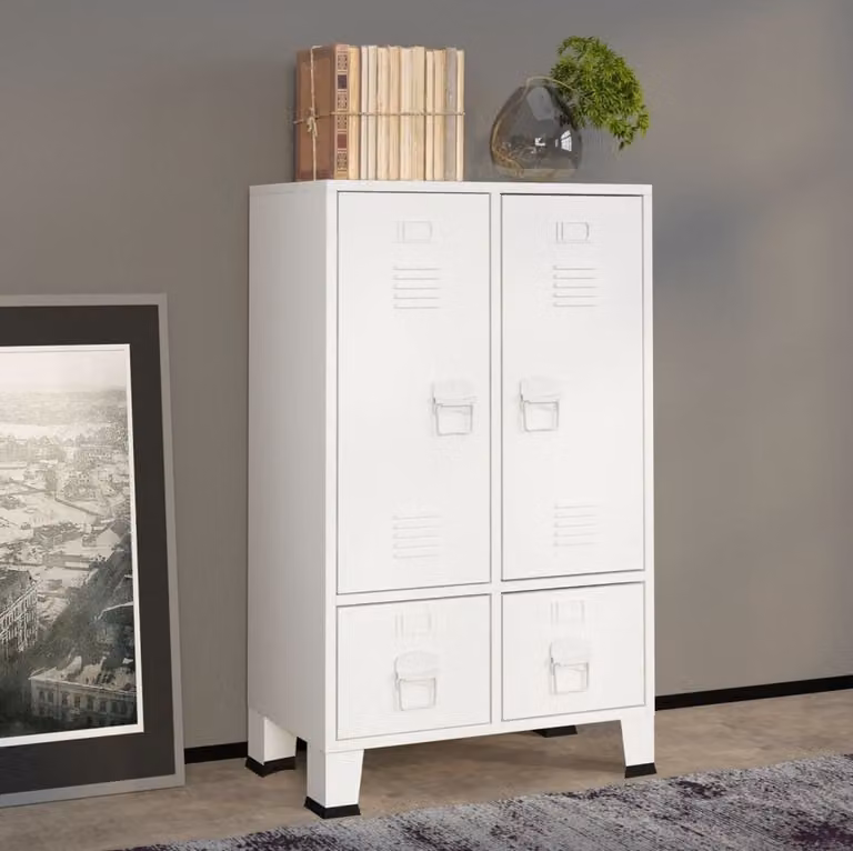 The Living Store Armadio stile industriale bianco 67x35x107 cm in acciaio