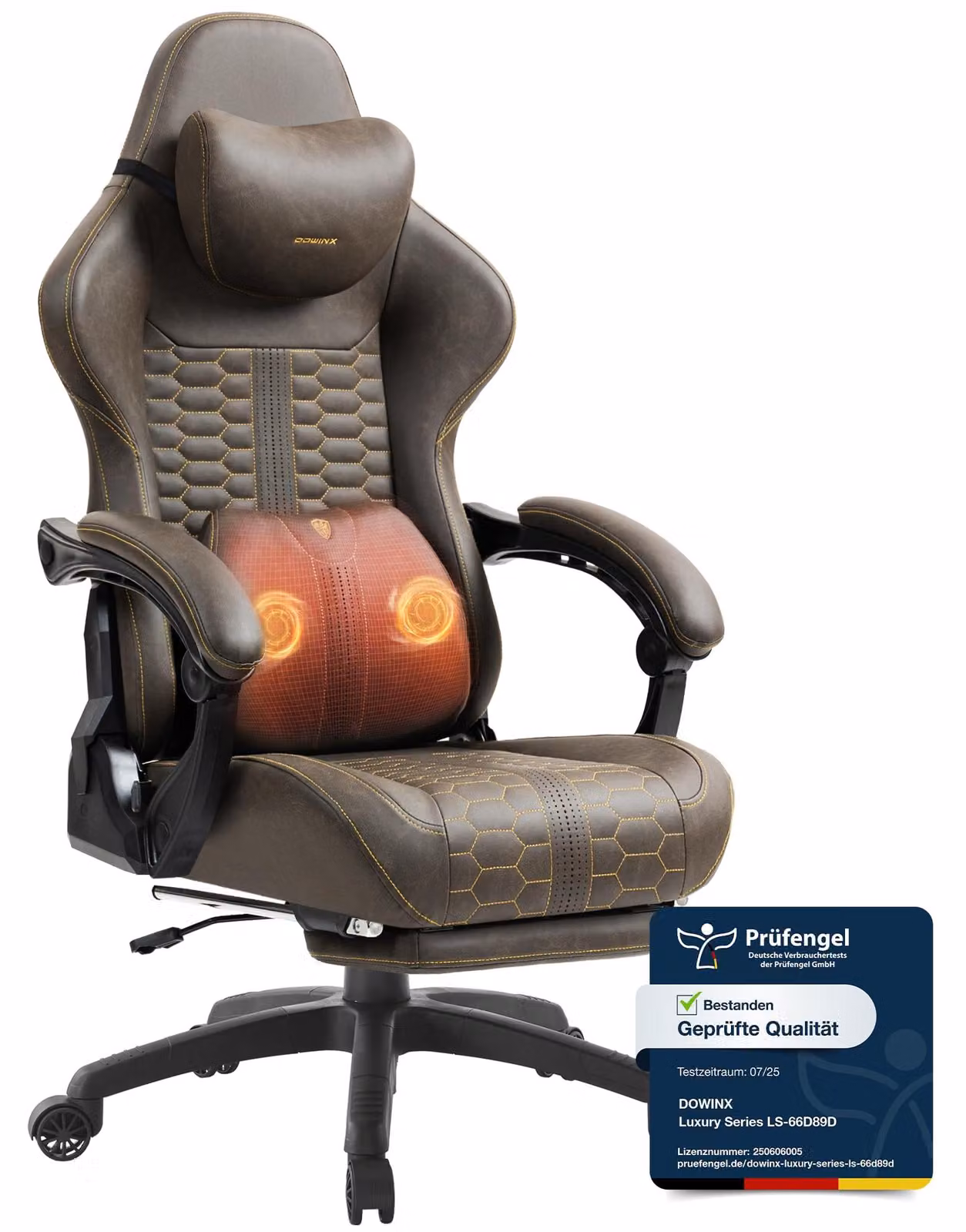Sedia da gaming, grande e adatta a persone di statura elevata, ergonomica, in ecopelle, capacità di carico fino a 180 kg, colore marrone