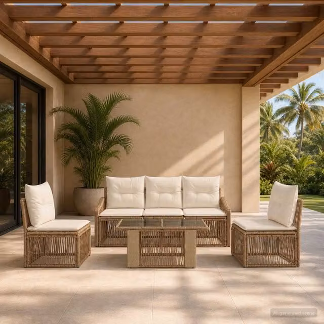 Set Divano da Giardino 6 pz Beige e Bianco Crema polyrattan 3437229