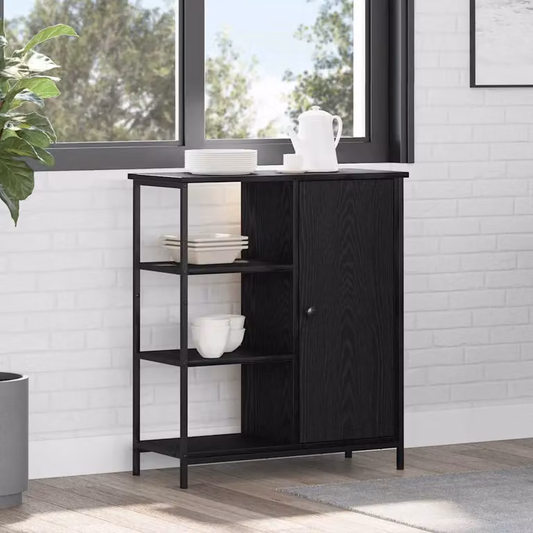 Credenza moderna vidaXL in rovere e nero L: 70 cm, P: 30 cm, H: 80 cm
