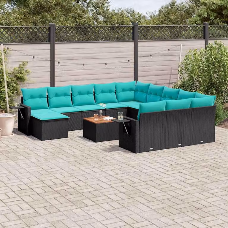 Maison Exclusive - Set da giardino 13 pezzi con cuscini, polyrattan nero