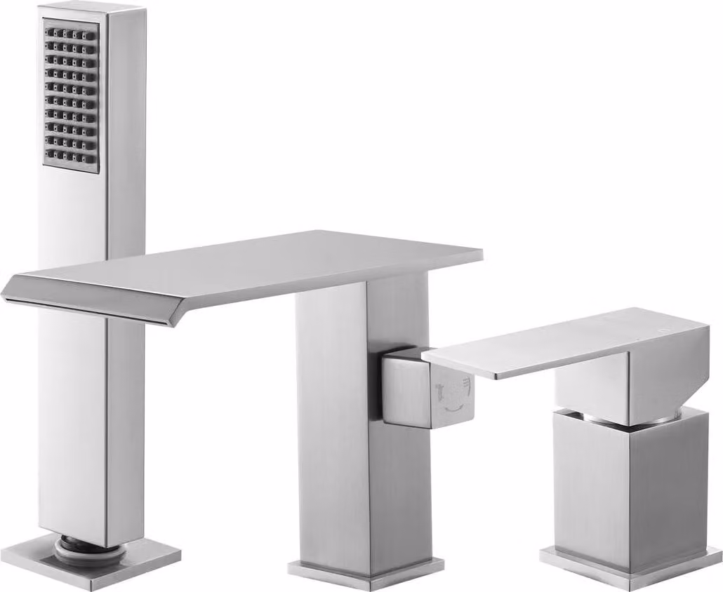 Rubinetto per vasca romana, rubinetto per vasca a cascata a 3 fori, rubinetti per vasca romana con doccia e 1 maniglia, rubinetti per vasca romana per il lavaggio di animali domestici, il bagno degli adulti, acciaio inossidabile spazzolato