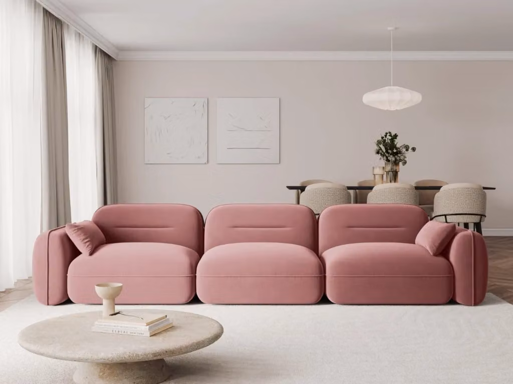 Divano modulare Sydney Cosmopolitan Design a 4 posti in velluto rosa L: 320 cm, P: 109 cm, H: 70 cm – 2