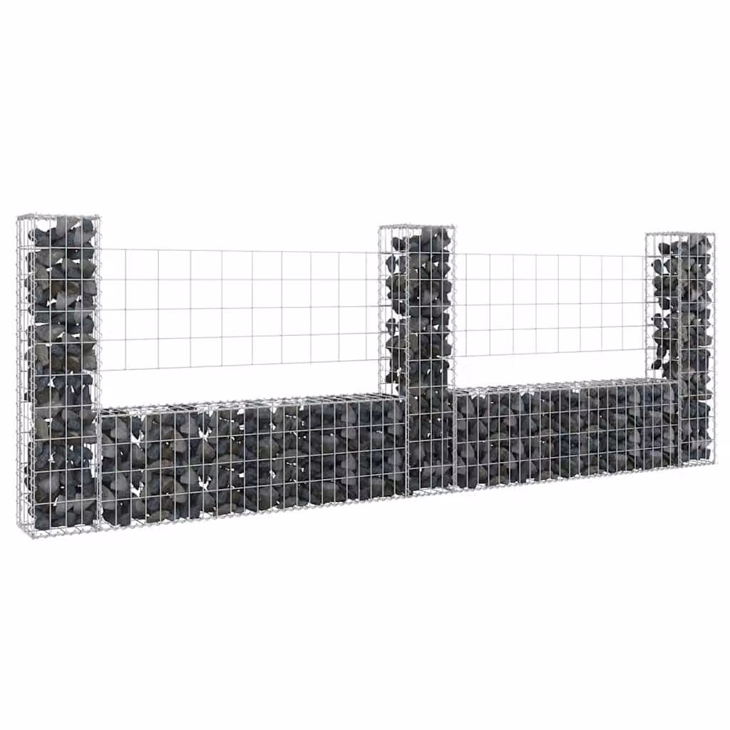 Cesto Gabbione a U vidaXL in metallo grigio con 3 pali in ferro L: 260 cm, P: 20 cm, H: 100 cm