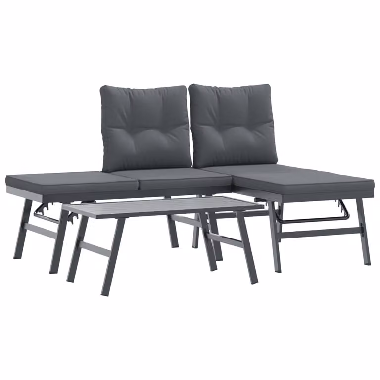 Set Panche Giardino Cuscini 3pz Nere Acciaio Verniciato Polvere