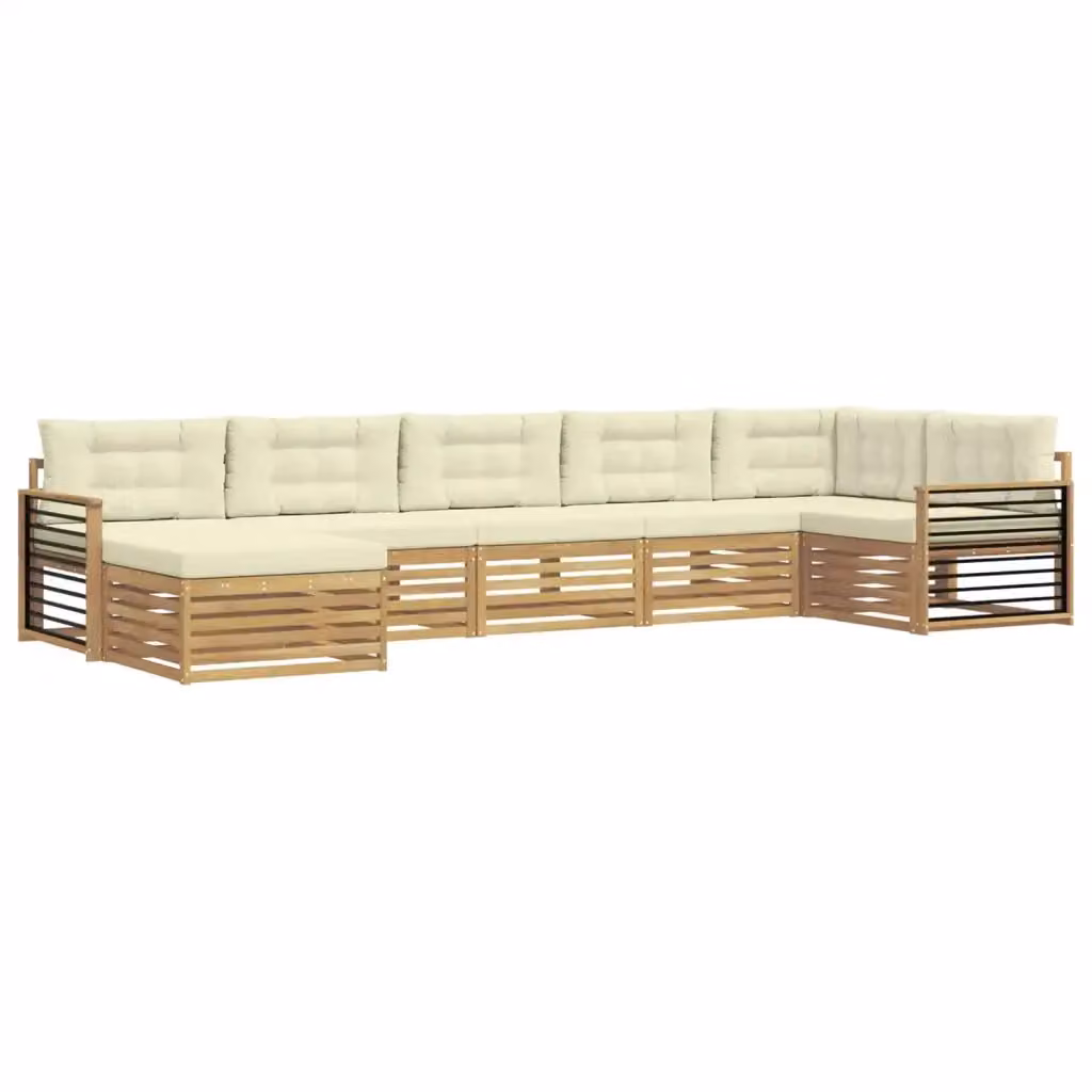 Set di divani da esterno a L vidaXL in legno di acacia con 7 pezzi, bianco e beige – 2