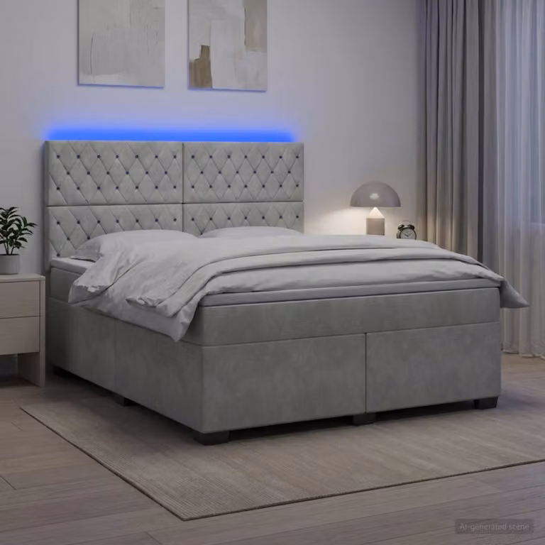 Letto box spring ibrido vidaXL con materasso a molle insacchettate in tessuto grigio, L/P: 180 x 200 cm