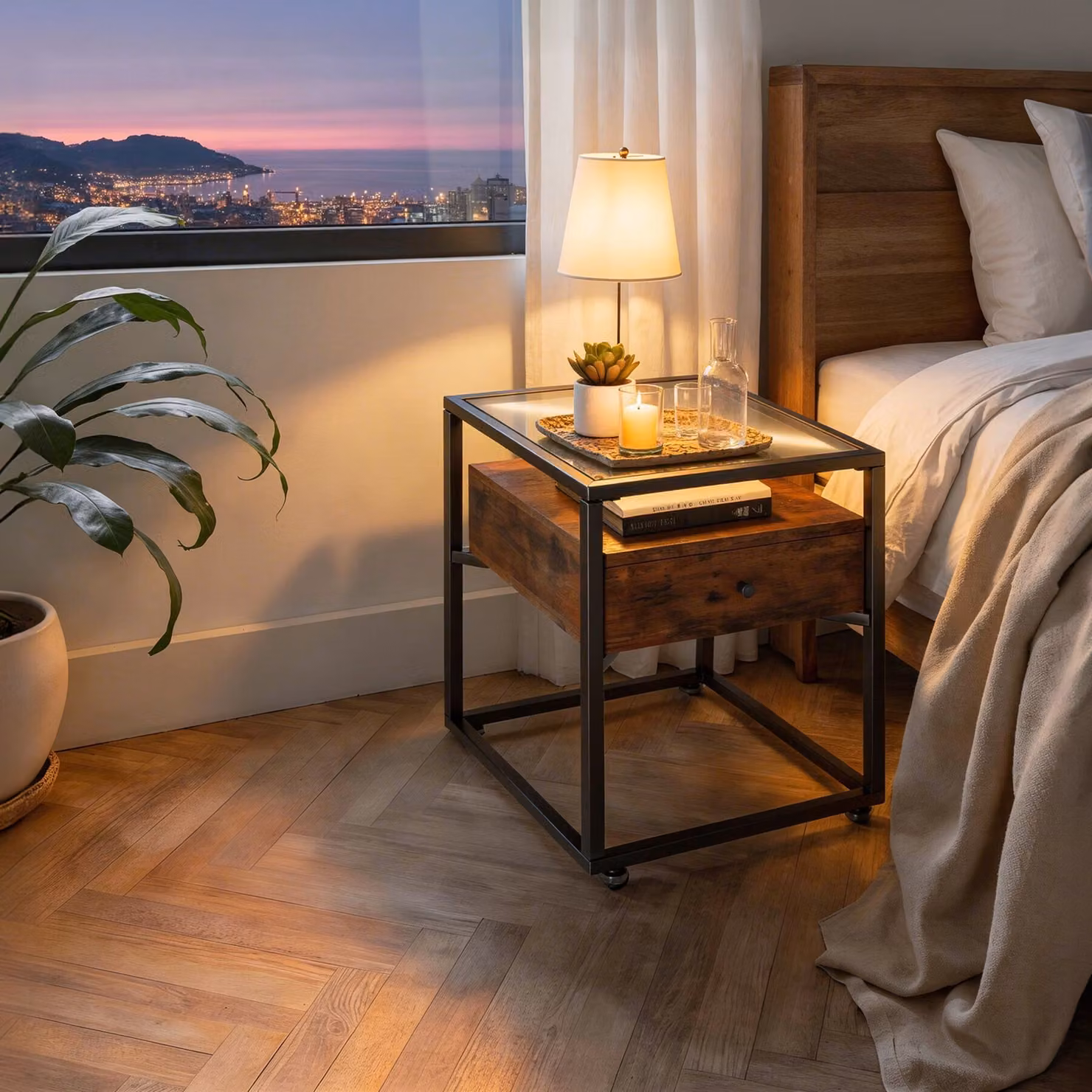 Comodino in stile industriale TecTake GmbH in legno e metallo marrone, L: 43 cm, P: 45 cm, H: 54,5 cm – 3