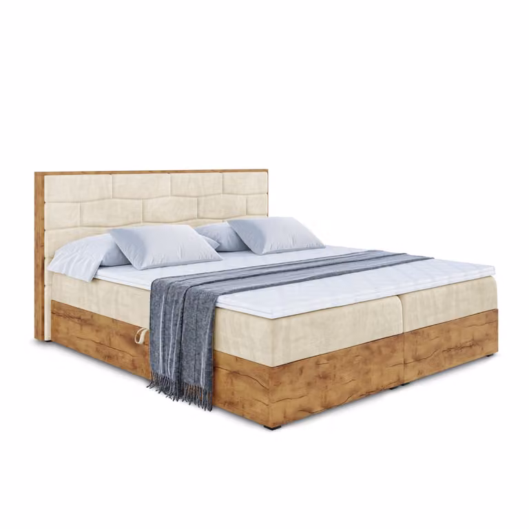 Letto boxspring ALTDECOR con materasso e rete a doghe, topper, pediera, letto imbottito con contenitore, letto con spazio contenitivo e materasso H3, letto matrimoniale, letto boxspring - LOLLI8 - 120x200 - Beige Monolith