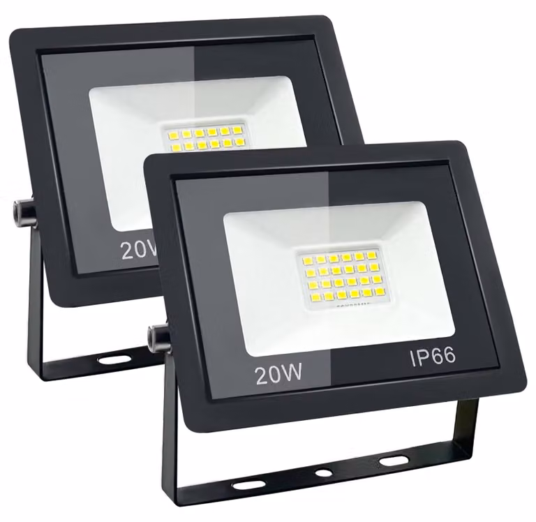 Faretto LED da esterno, 20 W, 6500 K, grado di protezione IP66, confezione da 2, luce bianca fredda