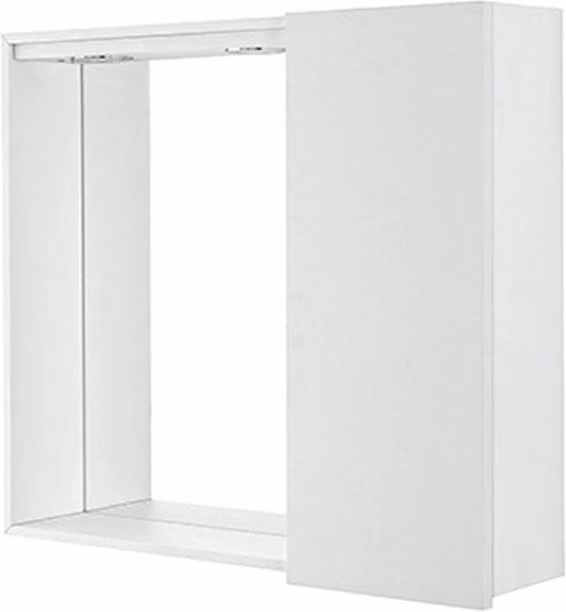 Specchiera da bagno Feridras con anta e illuminazione LED integrata, design minimalista, Bianco Lucido, L: 61 cm, H: 68 cm, P: 17 cm