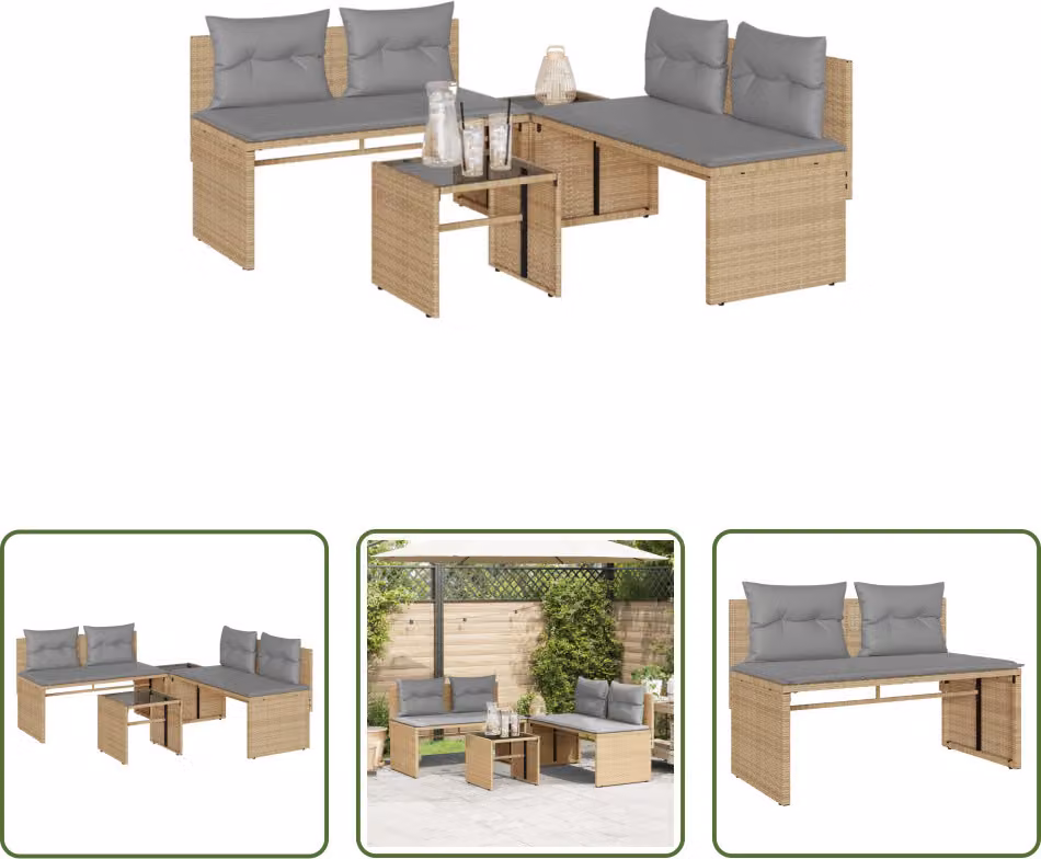 The Living Store Set di divani da giardino 4 pezzi con cuscini Beige poly rattan